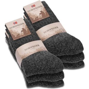 sockenkauf24 Norwegersocken 6 Paar Damen & Herren Socken mit Wolle Wintersocken (Anthrazit, 39-42) Schwarz Grau Anthrazit - 20100