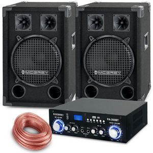 McGrey PA Komplettset DJ Anlage Party-Lautsprecher (Bluetooth, 400 W, Partyboxen 25cm (10 zoll) 2-Wege System - inkl. Endstufe)