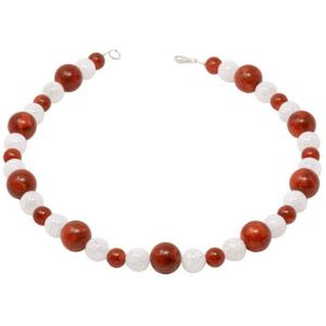 Schmuck Krone Collier Kette aus Koralle & Bergkristall & 925 Silber, Silber 925