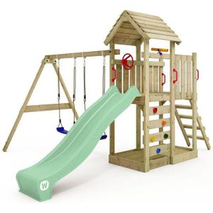 Wickey Spielturm MultiFlyer mit Holzdach, Doppelschaukel & Rutsche, extrem witterungsbeständig mit 10 Jahren Garantie*