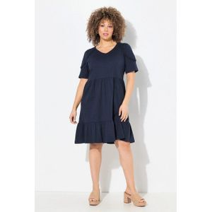 Ulla Popken Jerseykleid Jerseykleid Zierband A-Linie V-Ausschnitt Halbarm