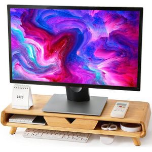 NUODWELL Bambus Monitorständer, Ergonomischer Monitor Ständer mit Schublade Monitorständer, (Monitorerhöhung Bildschirmständer mit Schubladen 61,5x20x11,5cm Bambus)