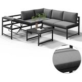 Mucola Gartenlounge-Set Ecksofa mit Liegefunktion Aluminium Sitzgruppe wetterfest Ecklounge, (Set, 3-tlg., 2 Sofa, 1 Tisch, 11 Auflagen), Liegefunktion durch verstellbare Rückenlehne und extra dicke Kissen