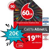 Vodafone Prepaid CallYa L, 60 GB statt 35 GB, 20 EUR Prepaidkarte