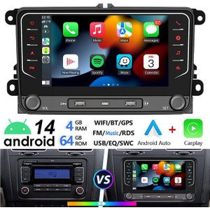 ESSGOO 7" Android 14 Für VW GOLF 5 6 Touran EOS Tiguan Polo 6R Passat Caddy Autoradio (DAB+ (optional), FM, RDS, 4+64GB(optional), Carplay Android Auto Bluetooth EQ USB GPS Navi WIFI IPS Touchscreen)