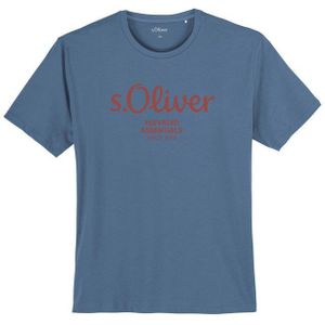 s.Oliver Rundhalsshirt s.Oliver T-Shirt rauchblau Logoprint Übergröße