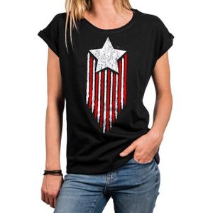 MAKAYA Print-Shirt Vintage Amerika Fahne amerikanische Flagge Damen Top Kurzarmshirt