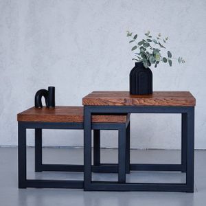 RFD RAW FURNITURE DESIGNS Couchtisch aus Holz - Set 2er Handgefertigt Quadratisch Kaffeetisch, Massivholz-Coffee Table - 58x58x49cm/58x48x40cm