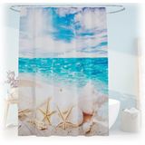 relaxdays Duschvorhang 180x200 cm mit Motiv Breite 180 cm (Muscheln), H, 180x200cm