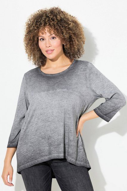 Ulla Popken Longshirt Shirt Zierfalten A-Linie Rundhals 3/4-Arm
