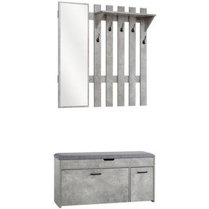 Mondeer Garderoben-Set (2-St), Garderobe mit Schuhbank, Garderobenpaneel mit Spiegel und 5 Haken