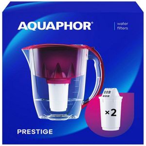 AQUAPHOR Wasserfilter Set Prestige cherry - inkl. 2x Filterkartuschen A5, 350l., Zubehör für Filterkartuschen AQUAPHOR A5, A5H hartes Wasser & A5 Magnesium, Reduziert Kalk, Chlor & weiteren Stoffen. BPA frei