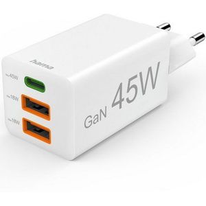 Hama USB-Ladegerät (Schnellladegerät, Netzteil, 1x USB-C, 2x USB-A, 45 W) Schnelllade-Gerät (1-tlg)