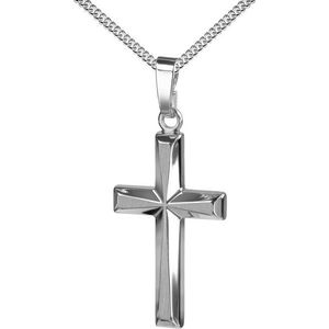 JEVELION Kreuzkette Anhänger Weißgold-Kreuz - Made in Germany (Weißgold Anhänger, für Damen und Herren), Mit Silberkette 925 - Länge wählbar 36 - 70 cm oder ohne Kette.