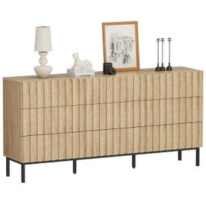UEV Kommode mit 9 Schubladen, Sideboard groß mit Lamellen (modernes Möbel für Wohnzimmer Schlafzimmer Anrichte Schrank), 150 x 34 x 72cm Dekorative Holzlamellen Highboard mit Metallfüße