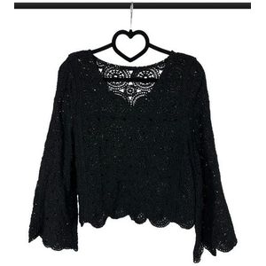 ITALY VIBES Langarmshirt – Boho Häkelshirt mit Langarm und Cut-Out - ONE SIZE passt hier Gr. XS-M