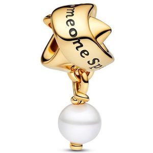 Pandora Kettenanhänger Charm Goldfarbene Schleife mit Perle
