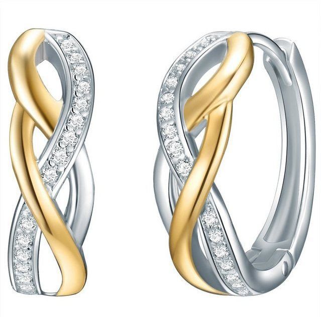 Rafaela Donata Paar Creolen silber/gelbgold, Creolen Sterling Silber bi-Color Zirkonia weiß