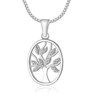 NAHLE Kette mit Anhänger Silberkette Lebensbaum Kette, 925 Silber Anhänger mit Zirkonia - rhodiniert