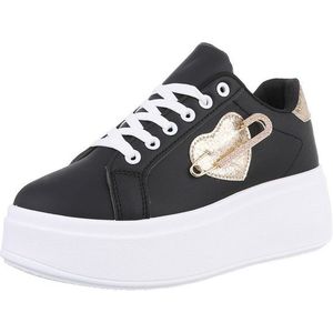 Ital-Design Damen Low-Top Freizeit Sneaker (88930490) Keilabsatz/Wedge Sneakers Low in Schwarz