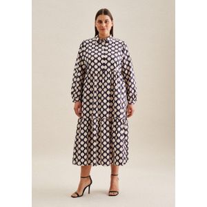 seidensticker Sommerkleid Schwarze Rose Langarm Kragen Geometrische Muster