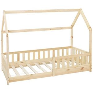 ML-DESIGN Kinderbett Hausbett Spielbett inkl. Lattenrost kreativ Bodenbett für Kinder, Abenteuerbett mit Rausfallschutz Spielbett Kiefer Natur Himmelbett