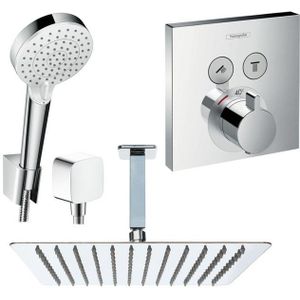 Hansgrohe und Jowi Duscharmatur ShowerSelect Thermostat, Unterputz Duschsystem, Deckenanschluss (Unterputz-Duschsystem, Set) Thermostat