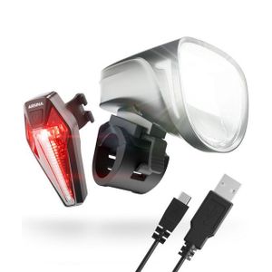 ABSINA Fahrradbeleuchtung LED Fahrradlicht Set USB aufladbar - Scheinwerfer + Rücklicht Set