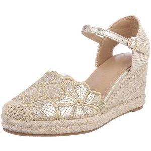 Ital-Design Beige Wedges mit Blumenstickerei – Sommerliche Eleganz Schnürpumps (89372881) Keilabsatz/Wedge Pumps in Gold