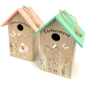 HAC24 Vogelhaus 2er Set Holz Vogelhäuschen Nisthilfe für Meisen Wildvogelhaus, 22 x 12 x 15,5 cm