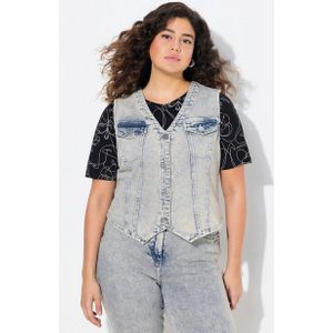 Ulla Popken Jeansweste Jeansweste spitzer Saum Stretchdenim V-Ausschnitt