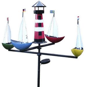 Jürgen Westerholt GmbH LED Gartenleuchte Windspiel Windfahne Wetterfahne REGATTA, drehbar, LED, warmweiß, Schiffskarussel mit Segelbooten und Leuchtturm