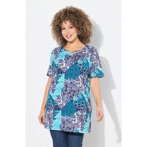 Ulla Popken Longshirt Longshirt Patchdruck A-Linie V-Ausschnitt Halbarm