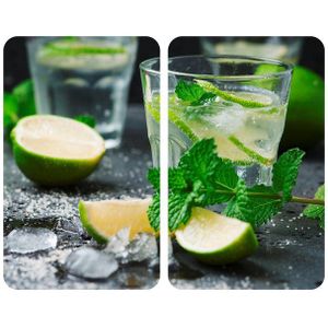 WENKO Herd-Abdeckplatte Universal Modell Mojito, Glas, (Set, 2 tlg), Herdabdeckung für alle Herdarten, kratzfest, mit rutschfesten Füßen