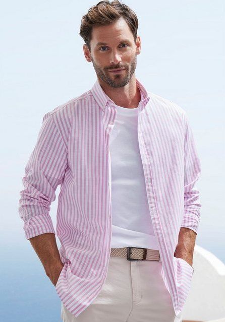 John Devin Langarmhemd Regular Fit Streifenhemd mit Button-down-Kragen, aus reiner Baumwolle
