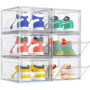 POPOLIC Schuhkiste Schuhbox Schuh-Organizer, Stapelbare Schuhaufbewahrungsbox (Organizer für Sneaker, Stiefel & Schuhe, 6 St., Platzsparendes Schuhregal), Transparente stapelbare Kunststoffbox