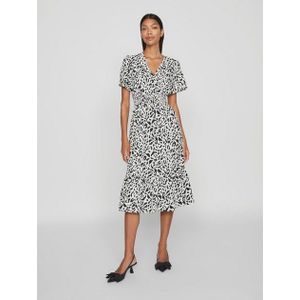 Vila Shirtkleid Kleid MIDI DRESS hohe Taille, V-Ausschnitt, Kurzarm (lang) VIMATHILDE S/S SMOCK MIDI DRESS /KA