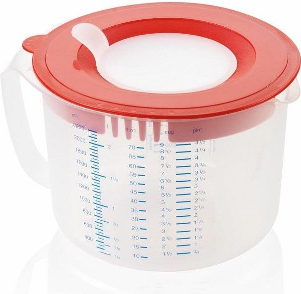 Leifheit Messbecher Measure & Store 3 in 1, Kunststoff, dreifach verstellbarer Sieb-Ausguss