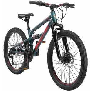 Bikestar Mountainbike 24 Zoll Aluminium Kinderfahrrad, 8 - 13 Jahre, Mädchen, Jungen, 21 Gang Shimano Tourney RD-TY300 Schaltwerk, Kettenschaltung, Scheibenbremsen, Rahmen 33 cm, Vollgefedert