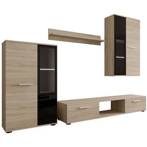 MIRJAN24 Wohnwand Salsa, (4er-Set, Hängevitrine, Wandregal, TV-Lowboard, Vitrine), mit Glasregale, LED-Beleuchtung als Option
