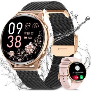 BANLVS 2025 Neueste Smartwatch Damen mit Bluetooth-Anruf und 100+ Sportmodi Smartwatch (3.53 cm/1,39 Zoll, HD Touchscreen) Armbanduhr mit 120+ Sportmodi, 200+ verschiedene Zifferblätter Herzfrequenz SpO2 Schlafmonitor, Fitnesstracker mit IP68/Herzfrequenz/SpO2/BlutdruckEchtzeitüberwachung