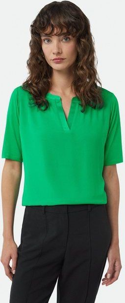 Comma Kurzarmshirt Viskose-Shirt mit Satinblende im Fabricmix Satinblende