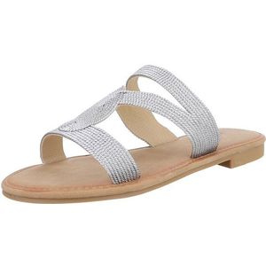 Ital-Design Damen Sandalen in Schwarz – Bequem & Stylisch für den Sommer Pantolette (89372836) Blockabsatz Pantoletten in Silber