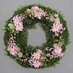 Kunstkranz Frühjahrskranz mit Blüten Beeren + Früchten 32cm DP künstlicher Kranz Türkranz, Seidenblumen Roß, Rosa