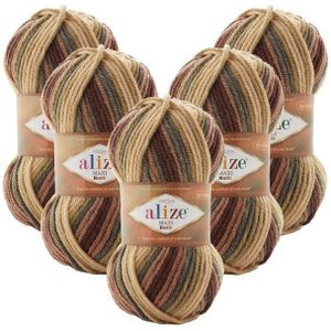 Alize 5 x ALIZE SUPERLANA MAXI BATIK Häkelwolle, 100 m, Yarn,Handstrickgarn,mehrfarbig,Winterwolle, Häkelgarn