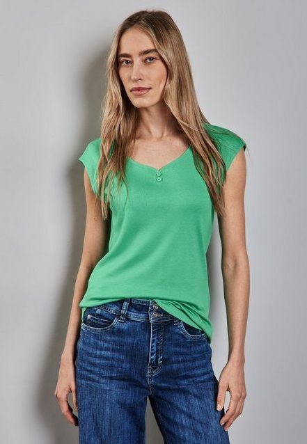 STREET ONE T-Shirt mit abgerundetem V-Ausschnitt