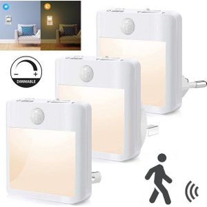 Sunicol LED Schreibtischlampe Dimmbar LED Nachtlicht mit Bewegungsmelder, Steckdose Nachtlampe, 3 Modi Auto EIN/AUS Warmweiß Treppen Licht Steckdosenlicht