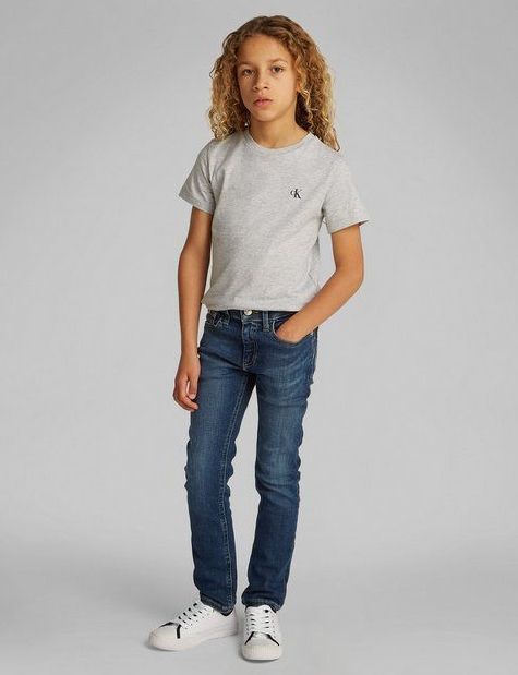 Calvin Klein Jeans Slim-fit-Jeans DARK BLUE VISUAL SLIM für Kinder bis 16 Jahre mit Lederpatch
