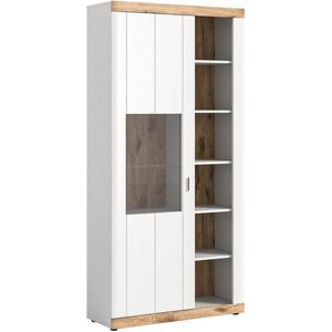 Inn.Furn Stauraumvitrine Sopela (Schrank in weiß Landhaus und Eiche, 100 x 206 cm) mit Soft-Close