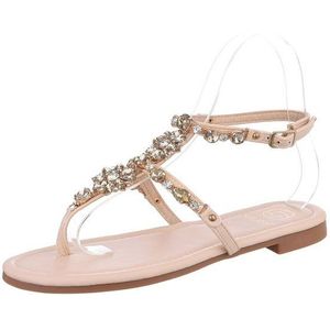 Ital-Design Damen Zehentrenner Freizeit Zehentrenner (86192809) Blockabsatz Riemchensandalen in Beige